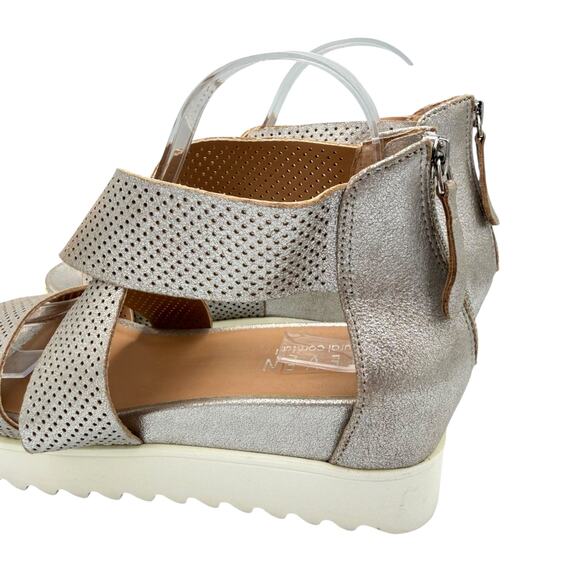 Steven Steve Madden Natural Comfort Klein Silver Leather Perforated Wedge Sandal - Picture 8 of 11